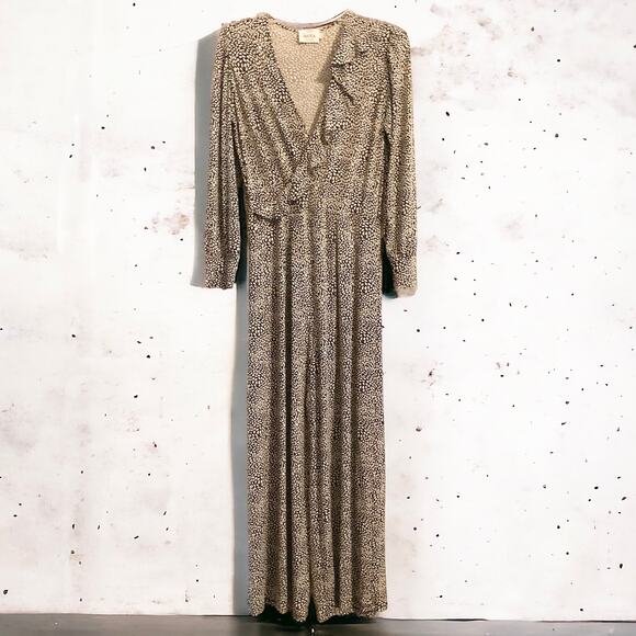 Leota Island Jumpsuit XL Black White Wide Leg Ruffle Wrap Stretch BalletCore USA - Picture 1 of 13